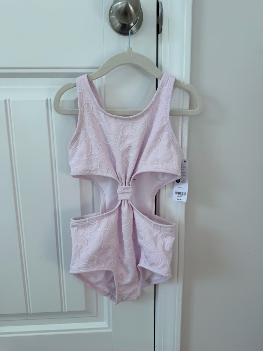 Girls' Light Pink One-Piece Swimsuit with Knot Cutout